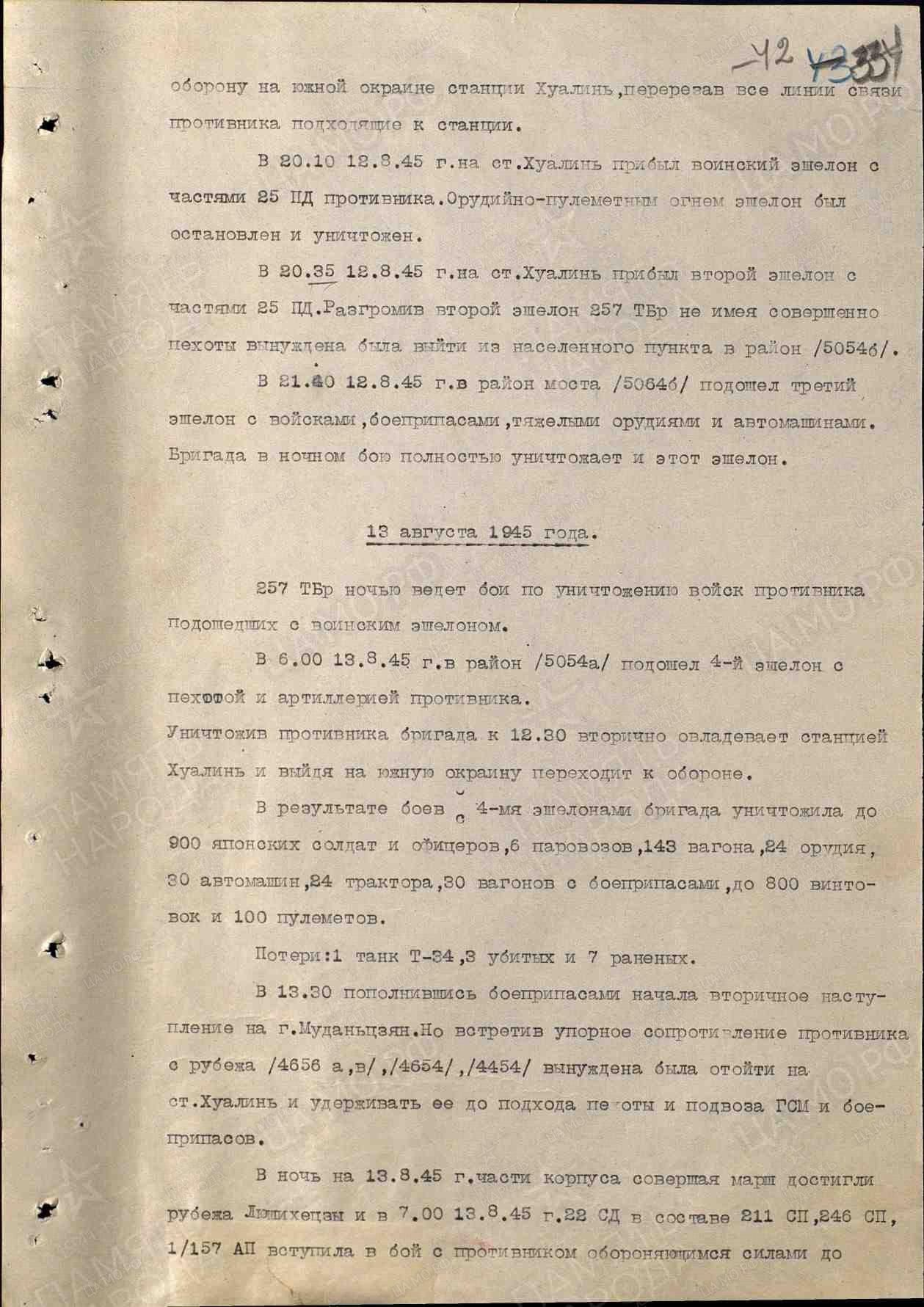 Неудачное наступление 257 ТБр на г. Муданьцзян