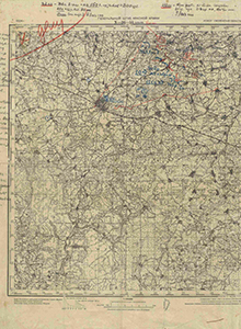 Карта боевых действий 32, 282, 315 сп в районе г. Ельня на август 1941 г.